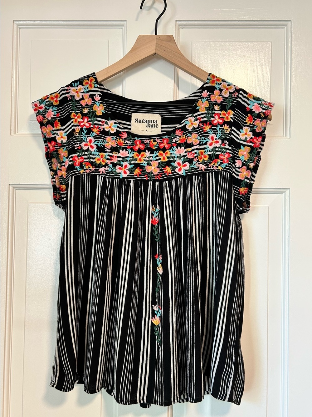 Savanna Jane Embroidered Striped Boho Blouse - Small - Picture 6 of 6